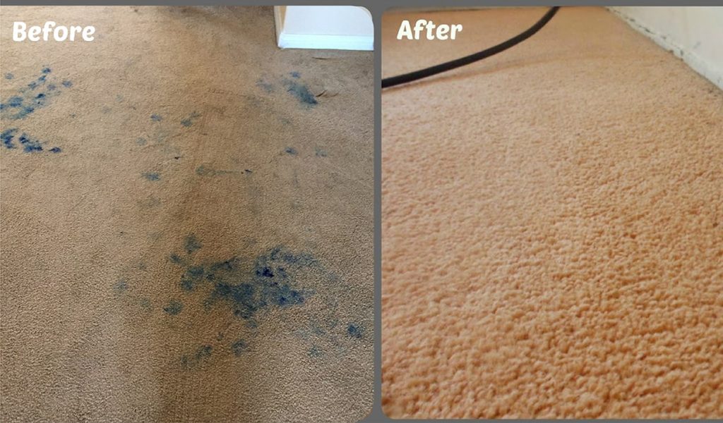 Ink stain before and after carpet cleaning